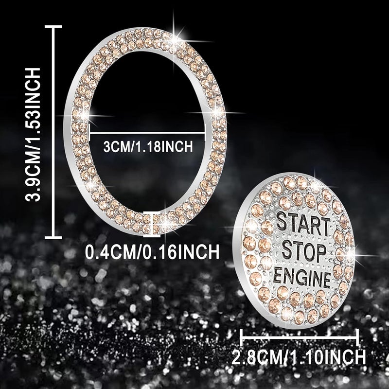 TOMALL Bling Car Engine Start Button Cover Diamond Crystal Push Start Ring Sticker Sparkly Accessories Ignition Button Rhinestone Emblem Decorations Universal (Orange) - Image 2